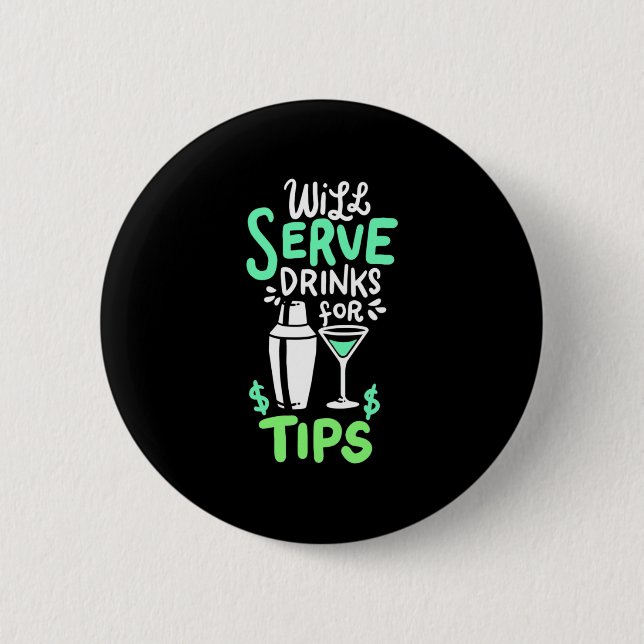 Bóton Redondo 5.08cm Presente de Natal | Barman Servirá Bebidas por Gor (Frente)