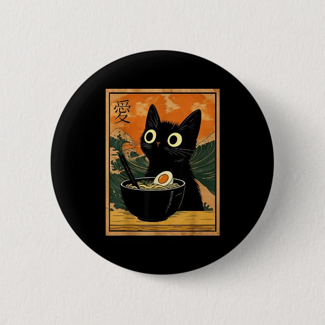 Bóton Redondo 5.08cm Presente engraçado de anime de gato Kawaii comendo (Frente)