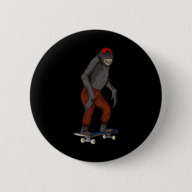 Bóton Redondo 5.08cm Presente Engraçado de Macaco de Skate para Skate e (Frente)