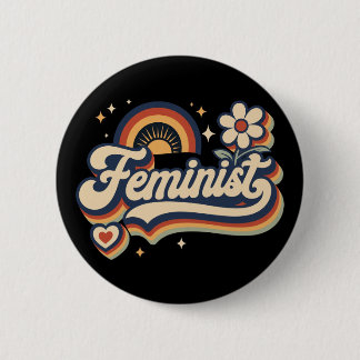 Bóton Redondo 5.08cm Presente Feminista Retro Anos 70 Arco-íris Vintage