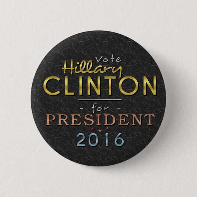 Bóton Redondo 5.08cm Presidente 2016 elegante preto Dourado de Hillary (Frente)