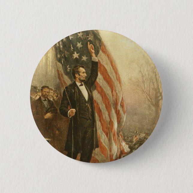 Bóton Redondo 5.08cm Presidente Abraham Lincoln sob a bandeira (Frente)