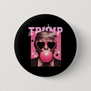 Bóton Redondo 5.08cm Presidente Trump Soprando Chiclete Engraçado Rosa 