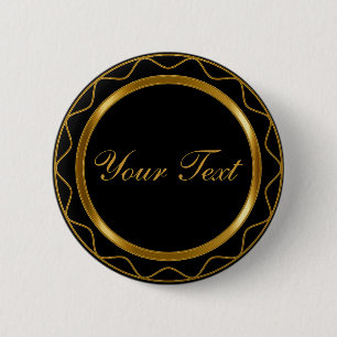 Bóton Redondo 5.08cm Preto personalizado e metálico Dourado com texto