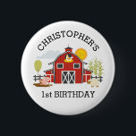 Bóton Redondo 5.08cm Primeiro aniversario Macdonald Antiga Fazenda<br><div class="desc">Um botão personalizado de estilo de fazenda para a sua festa de primeiro aniversario de bash de barnyard. Um favor do excelente para todos os seus convidados. Projetado para você pelo Blackberry Boulevard.</div>