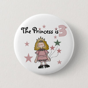 Bóton Redondo 5.08cm Princesa aniversário de 3 anos Camisetas e present