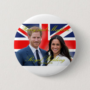 Bóton Redondo 5.08cm Príncipe Harry e Meghan Markle Casamento Real