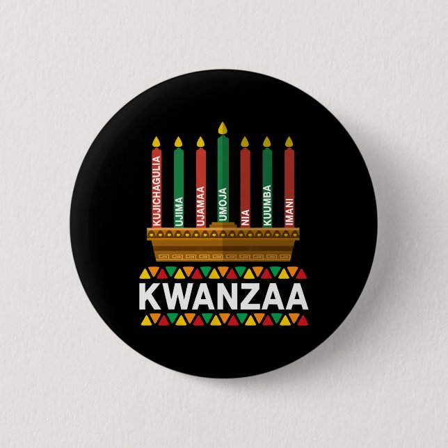 Bóton Redondo 5.08cm Princípios Kwanzaa Candles Kinara Pan Afri (Frente)
