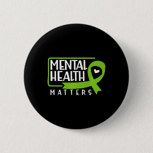 Bóton Redondo 5.08cm Problemas de Saúde Mental Fita Verde Saúde Mental