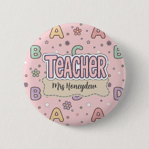 Bóton Redondo 5.08cm Professor de Letras Rosa  Padrão Escolar 