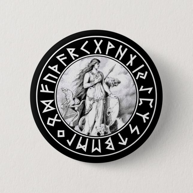 Bóton Redondo 5.08cm Protetor do Rune de Freya no preto (Frente)