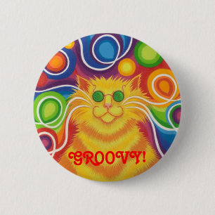 Bóton Redondo 5.08cm Psy-gato-delic "Groovy!" crachá do botão