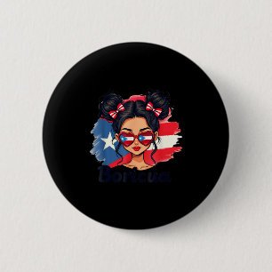 Bóton Redondo 5.08cm Puerto Rico Herança Hispânica Coque Desgrenhado Po