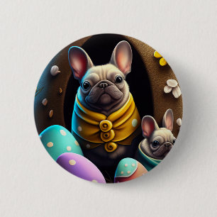 Bóton Redondo 5.08cm Pug Adorável com Ovos de Páscoa Uma Celebração Div