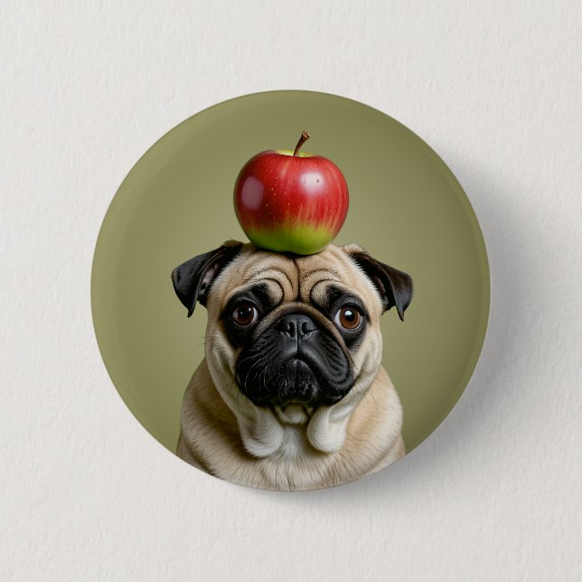 Bóton Redondo 5.08cm Pug Apple (Frente)
