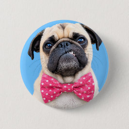 Bóton Redondo 5.08cm Pug com Laço Rosa