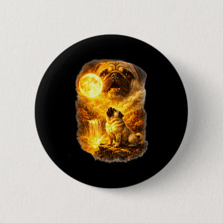 Bóton Redondo 5.08cm Pug howling at moon epic forest fantasy 