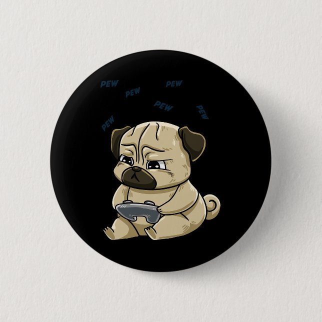 Bóton Redondo 5.08cm Pug Pew Gamepad Cute Hob (Frente)
