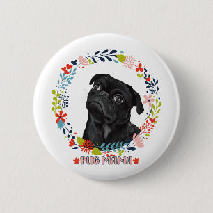 Bóton Redondo 5.08cm Pug preto bonito - Pug Mama