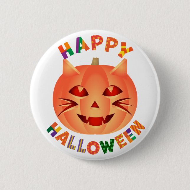 Bóton Redondo 5.08cm Pumpkin de Gato Halloween (Frente)