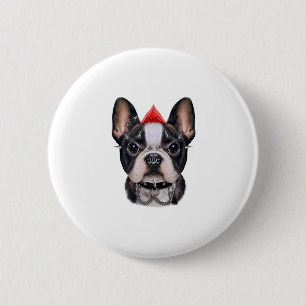 Bóton Redondo 5.08cm Punk Rock Style French Buldogue Para Cachorro