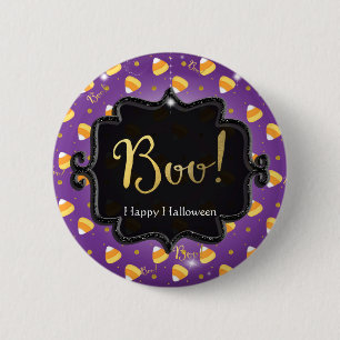 Bóton Redondo 5.08cm Purple Candy Corn & Gold Dots Caprichoso Halloween
