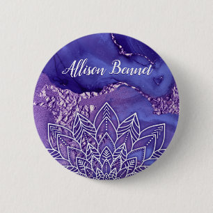 Bóton Redondo 5.08cm Púrpura Branca Personalizada Mandala