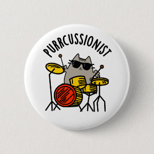 Bóton Redondo 5.08cm Purr-cussionista Drummer Gato Pun