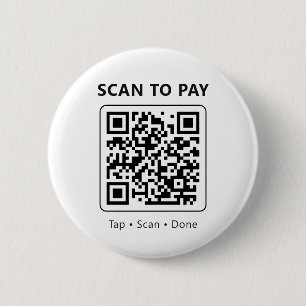 Bóton Redondo 5.08cm QR Code Scan para Pagar Minimalista Promoção Branc