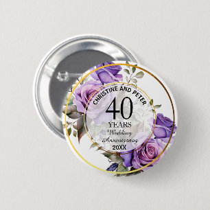 Bóton Redondo 5.08cm Qualquer Aniversário de Rosas Roxos de Quadro Dour