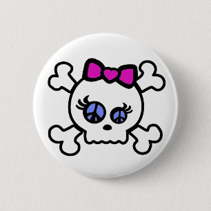 Bóton Redondo 5.08cm Quarto Botão de BD; Logotipo de Caveira HellzGurl