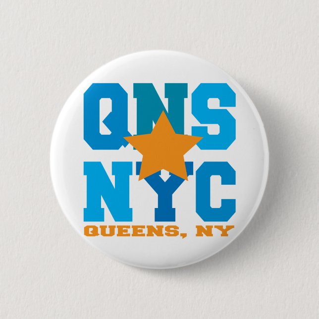 Bóton Redondo 5.08cm Queens, botão do azul de NY (Frente)