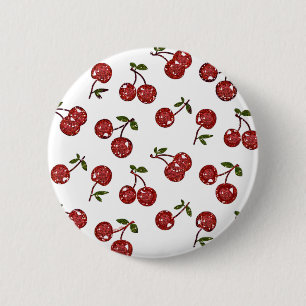 Bóton Redondo 5.08cm RAB Rockabilly Cerejas Muito Vermelhas Em Branco