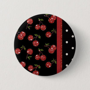 Bóton Redondo 5.08cm RAB Rockabilly Cerejas Muito Vermelhas Pretas