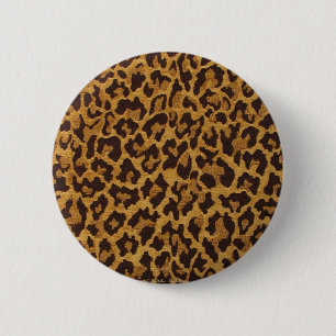 Bóton Redondo 5.08cm RAB Rockabilly Estampa de Leopardo Marrom Dourado