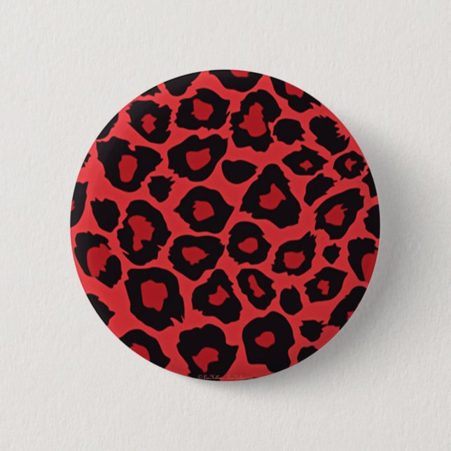 Bóton Redondo 5.08cm RAB Rockabilly Leopard Print Red Black (Frente)