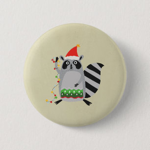Bóton Redondo 5.08cm Raccoon No Chapéu De Papai Noel Tangido Nas Luzes