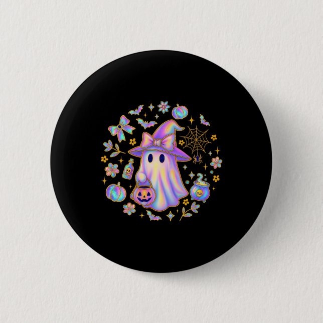 Bóton Redondo 5.08cm Rainbow Ghost Witirt Cute Pumpkin Cauldron Sp (Frente)