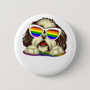 Bóton Redondo 5.08cm Rainbow LGBT Flag Orgulho gay Shih Tzu Dog Copy