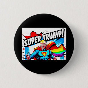 Bóton Redondo 5.08cm Rainbow Super Trump - Vintage Pop Art Impressão