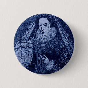 Bóton Redondo 5.08cm Rainha Elizabeth I em azul