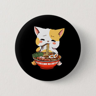 Bóton Redondo 5.08cm Ramen Cat Comendo Noodles Kawaii Anime Merch Gift 