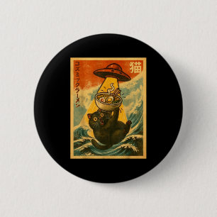 Bóton Redondo 5.08cm Ramen de Gato Anime Japonês Divertido Ufo Homens M