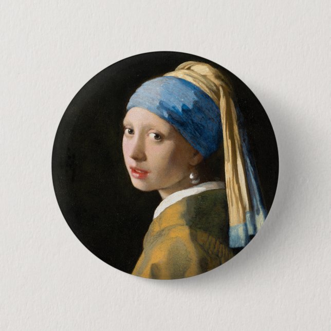 Bóton Redondo 5.08cm Rapariga com pérolas a ouvir por Johannes Vermeer (Frente)