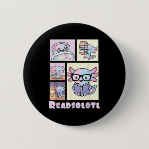 Bóton Redondo 5.08cm Readsolotl kawaii axolotl amante de livros diverti