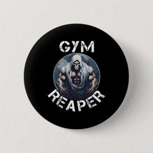 Bóton Redondo 5.08cm Reaper Fitness Halloween Esqueleto Treino Bodybuil