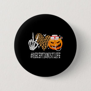 Bóton Redondo 5.08cm Recepcionista Peace Love Pumpkin Divertido Hallowe
