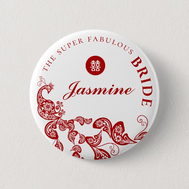 Bóton Redondo 5.08cm Red Floral Boho Chic Peacock Festa de casamento As (Frente)