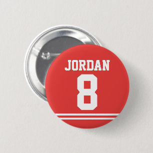 Bóton Redondo 5.08cm Red Football Jersey com nome e número personaliza