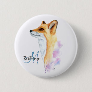 Bóton Redondo 5.08cm Red Fox Watercolor Personalizada